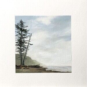 8x8 Original Oil Painting Landscape Pacific Northwest Olympic Beach Cloud Signed